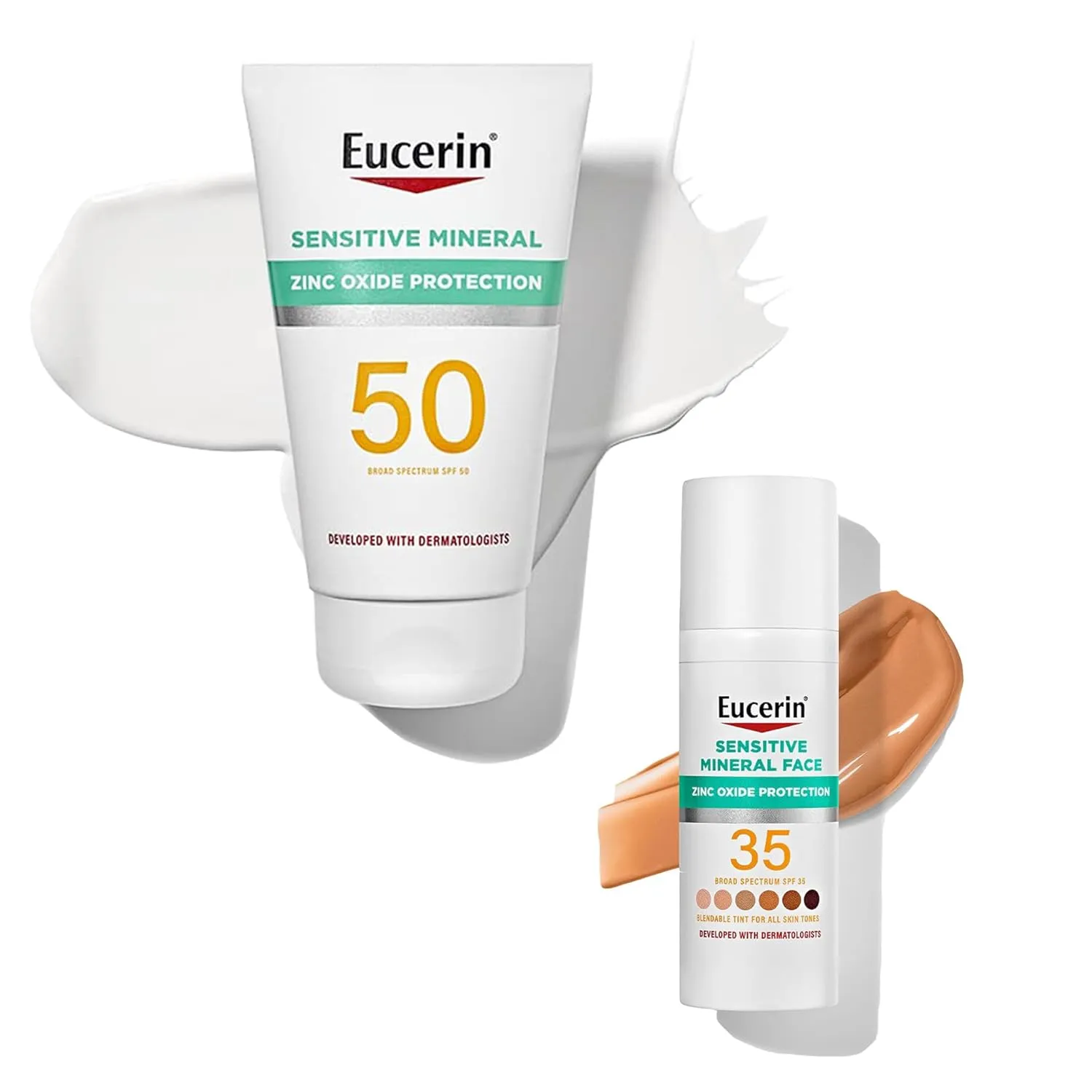 Eucerin Sun Sensitive Mineral Sunscreen Lotion SPF 50 (4 Fl Oz)   Sensitive Mineral Tinted Sunscreen for Face SPF 35 (1.7 Fl Oz), Fragrance Free, Zinc Oxide Protection