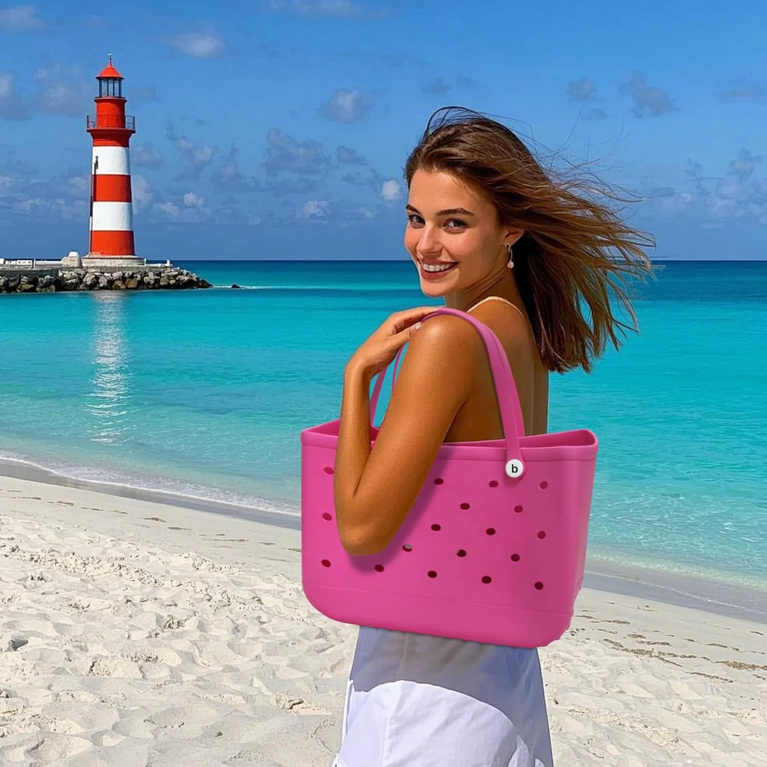 EVA Beach Tote Bag - Waterproof Washable Tip Proof Durable Open Tote Bag for the Beach Boat Pool Sports