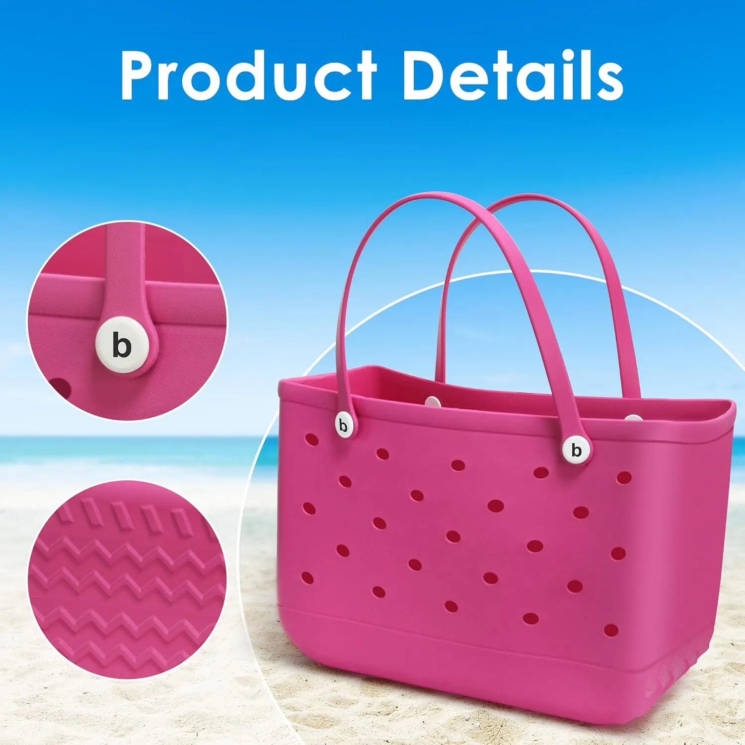 EVA Beach Tote Bag - Waterproof Washable Tip Proof Durable Open Tote Bag for the Beach Boat Pool Sports