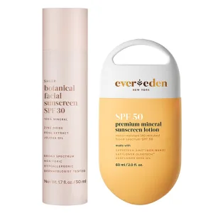 Evereden Summer Travel Set: Sheer Botanical Face Sunscreen SPF 50 & Premium Mineral Sunscreen for Toddlers to Adults - UVA/UVB Protection, Non-Toxic