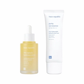 Face Republic Revitalize & Protect - Vita Capsule Luminous Serum   Purity Sun Essence | Niacinamide, Vitamin Serum for Dewy Glow | SPF 50  Broad Spectrum UV Sunscreen | Vegan Korean Skin care