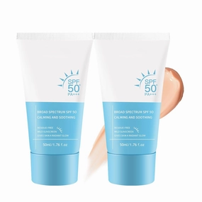 Face Tinted Sunscreen for Womem, Broad Spectrum SPF 50 , Moisturize Travel Size Sunscreen, Lightweight sunscreen, Suitable for All Skin Types(2 PC)