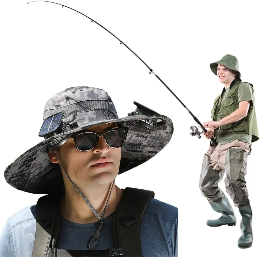 Fishing Hat with Solar Powered Fans | Wide Brim Outdoor Hat with Fans | Solar & USB Charging Sun Hat with Built in Fan for Me