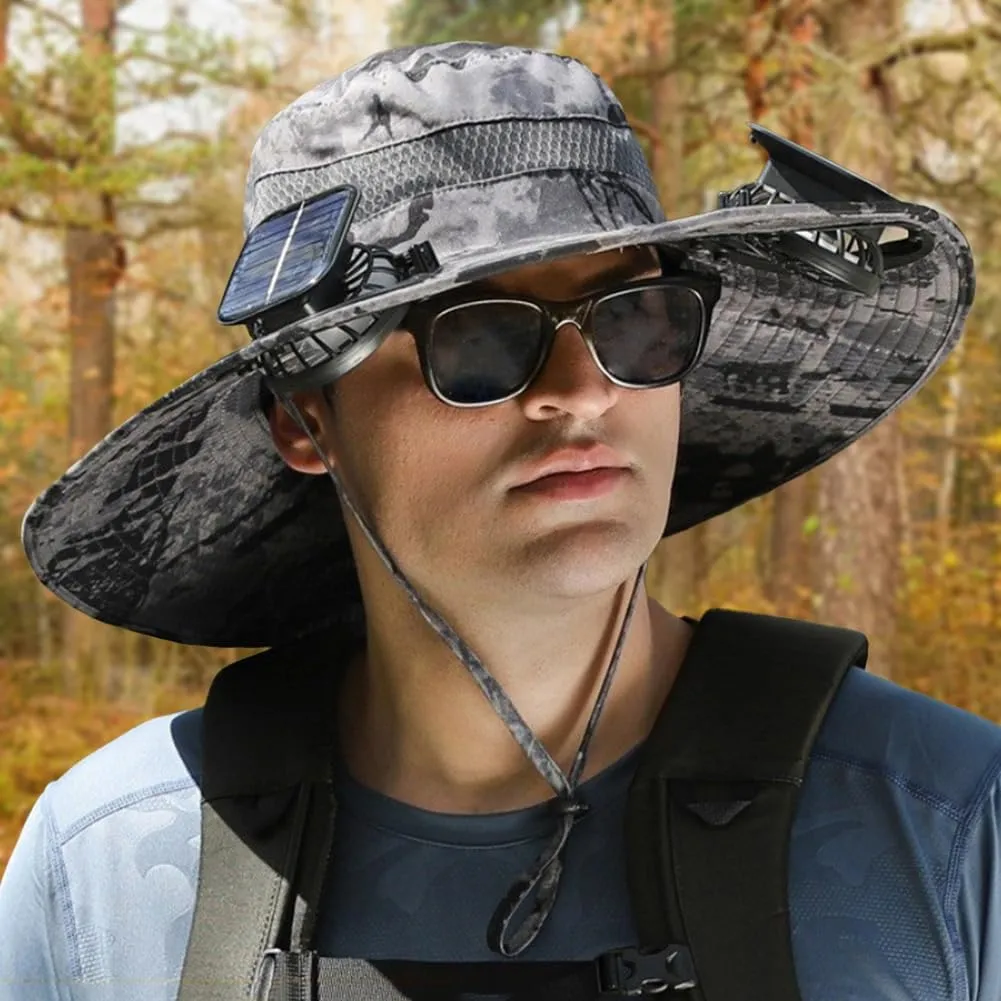 Fishing Hat with Solar Powered Fans | Wide Brim Outdoor Hat with Fans | Solar & USB Charging Sun Hat with Built in Fan for Me