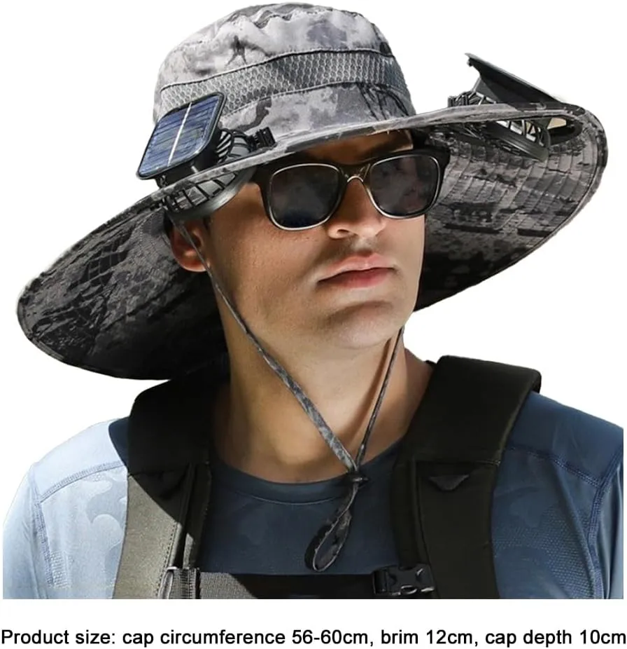 Fishing Hat with Solar Powered Fans | Wide Brim Outdoor Hat with Fans | Solar & USB Charging Sun Hat with Built in Fan for Me