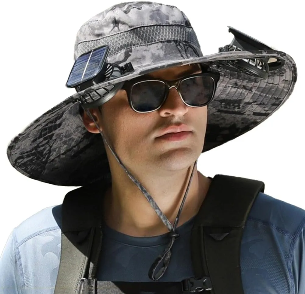 Fishing Hat with Solar Powered Fans | Wide Brim Outdoor Hat with Fans | Solar & USB Charging Sun Hat with Built in Fan for Me