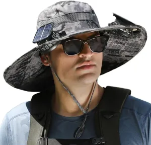 Fishing Hat with Solar Powered Fans | Wide Brim Outdoor Hat with Fans | Solar & USB Charging Sun Hat with Built in Fan for Me