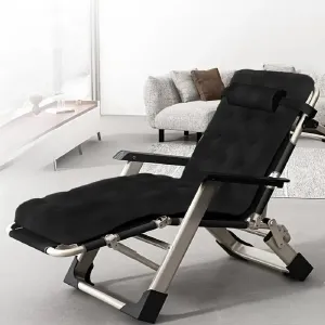 Folding Textile Waterproof Patio Lounger With 4 Adjustable in Preset Angles Outdoor Reclining Sun Lounger with Pillow and Saddle Bag For Lawn, Sunbathing, Beach, Swimming Pool, Portable Camping