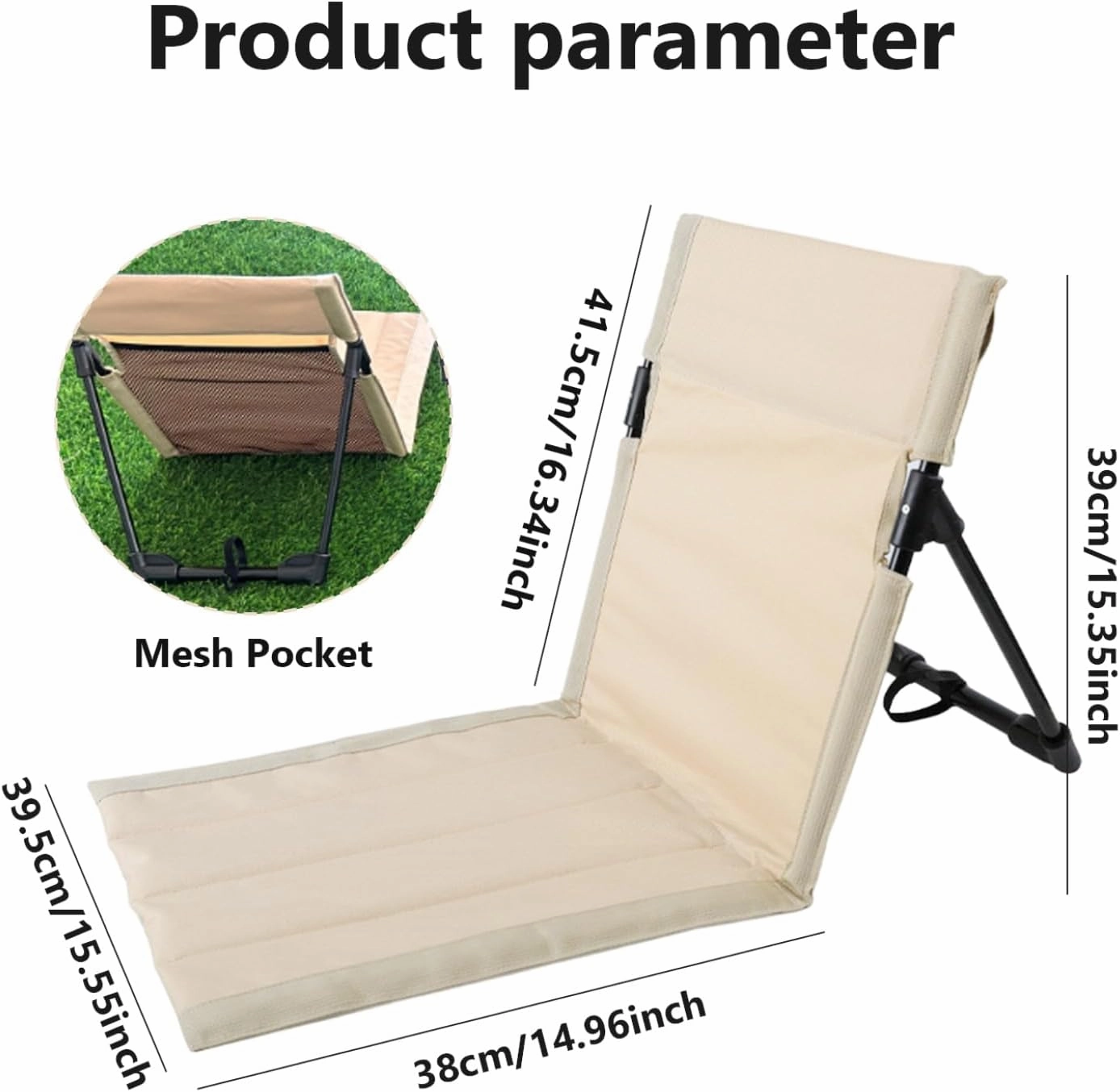 Folding Beach Chair, Breathable Stable Portable Beach Chair with Sponge Filling, Mesh Pocket, Lightweight Soft Sturdy for Fishing, Barbecues, Hiking (Beige)