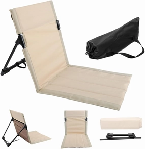 Folding Beach Chair, Breathable Stable Portable Beach Chair with Sponge Filling, Mesh Pocket, Lightweight Soft Sturdy for Fishing, Barbecues, Hiking (Beige)