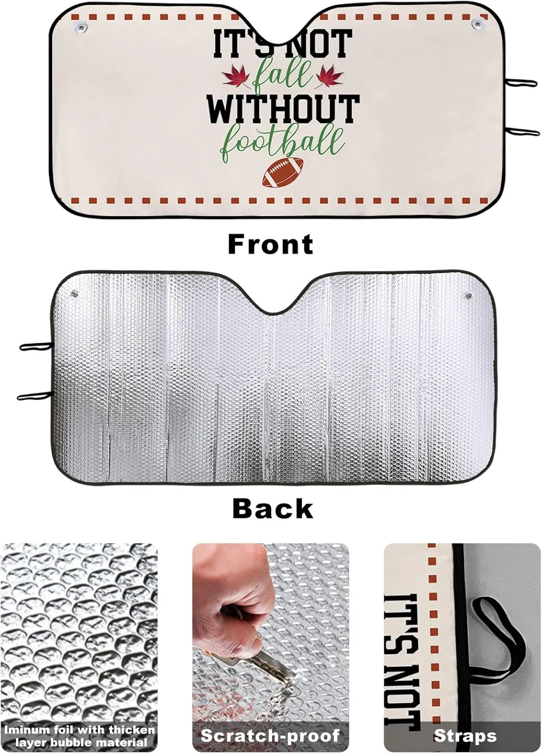Football Windshield Sun Shade for Car Truck & SUV, Outdoor Funny Truck Front Window Sunshade Auto Sun Visor Heat Protection Sunscreen Blocks UV Rays, Kids Sports Game Boys Sports Competition Small