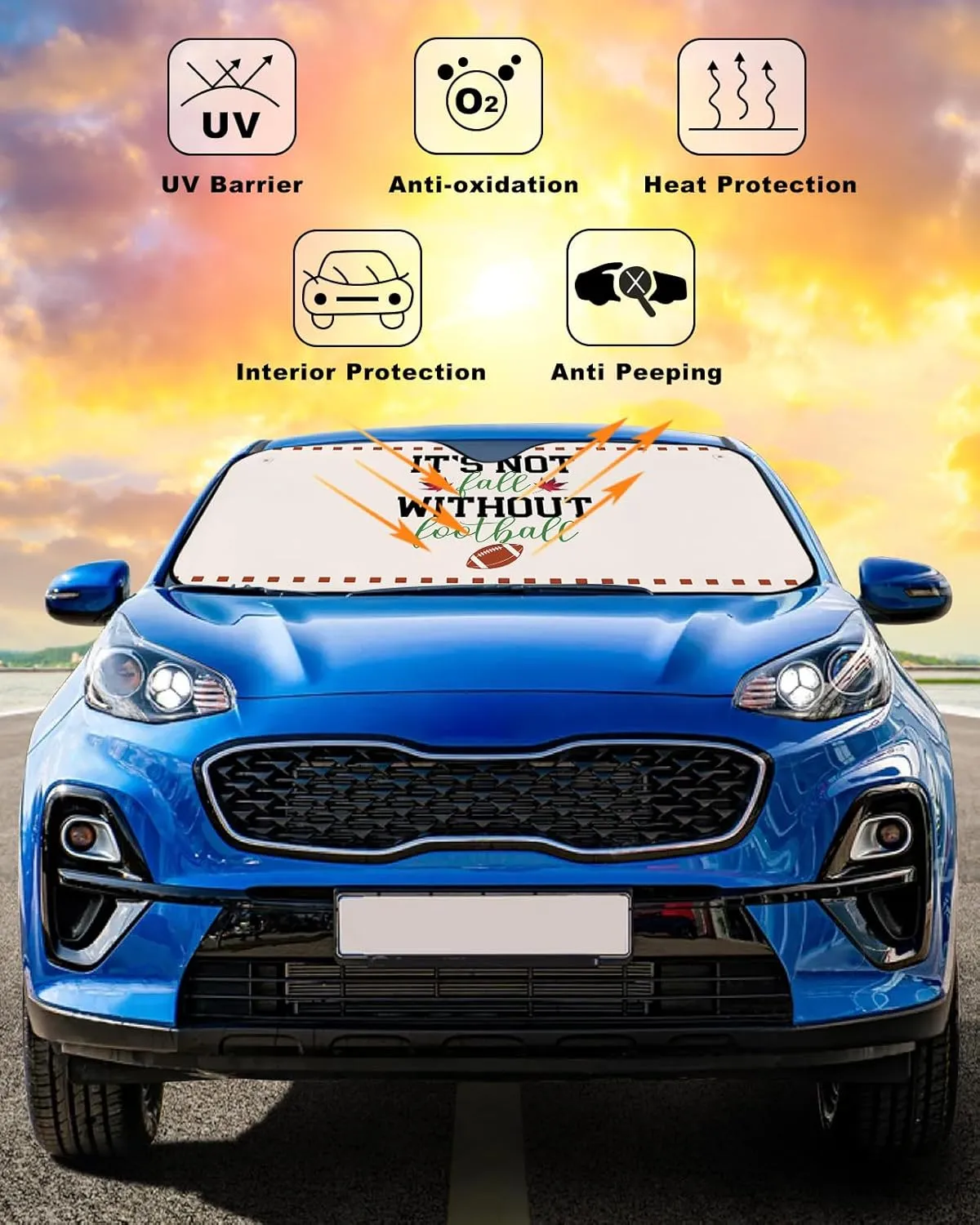 Football Windshield Sun Shade for Car Truck & SUV, Outdoor Funny Truck Front Window Sunshade Auto Sun Visor Heat Protection Sunscreen Blocks UV Rays, Kids Sports Game Boys Sports Competition Small