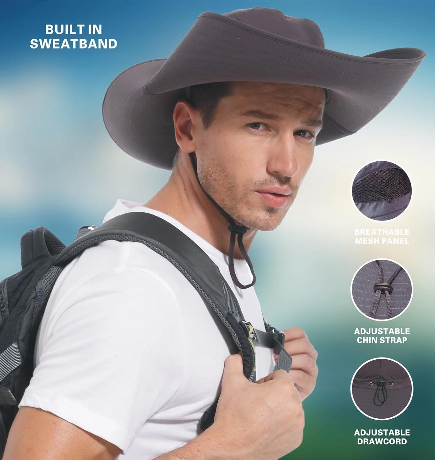 for Men & Women Ultra Wide Brim hat UPF50  Waterproof Sun hat Suitable for Fishing Hiking Camping & etc