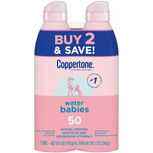 Foreskin WaterBabies Sunscreen Spray, SPF 50 Baby Sunscreen, 6 Oz, Pack of 2