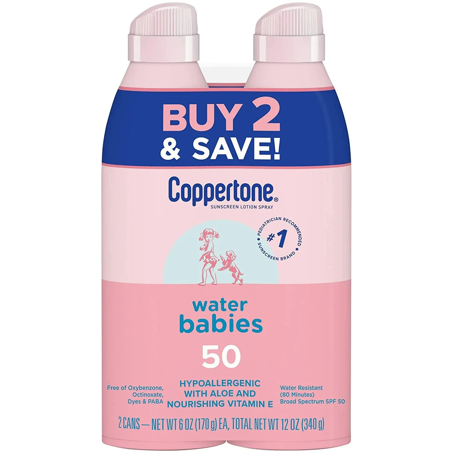 Foreskin WaterBabies Sunscreen Spray, SPF 50 Baby Sunscreen, 6 Oz, Pack of 2