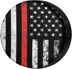 Foruidea USA Patriotic Firefighter Thin Red Line Flag Spare Tire Cover Wheel Tire Cover Fit Trailer, RV, SUV and Many Vehicle 13inch