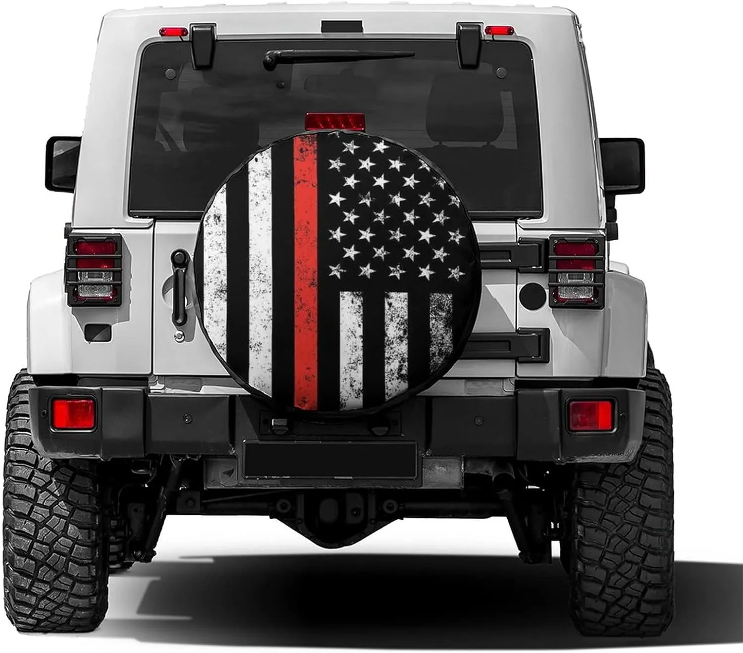 Foruidea USA Patriotic Firefighter Thin Red Line Flag Spare Tire Cover Wheel Tire Cover Fit Trailer, RV, SUV and Many Vehicle 13inch