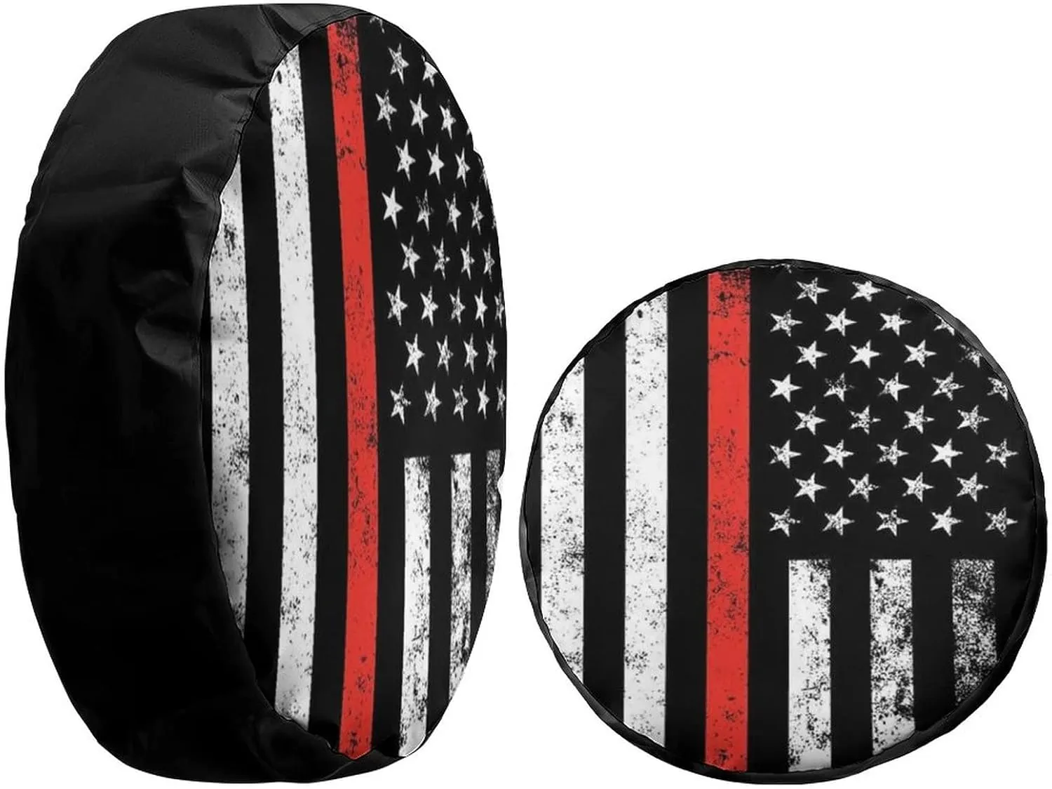 Foruidea USA Patriotic Firefighter Thin Red Line Flag Spare Tire Cover Wheel Tire Cover Fit Trailer, RV, SUV and Many Vehicle 13inch