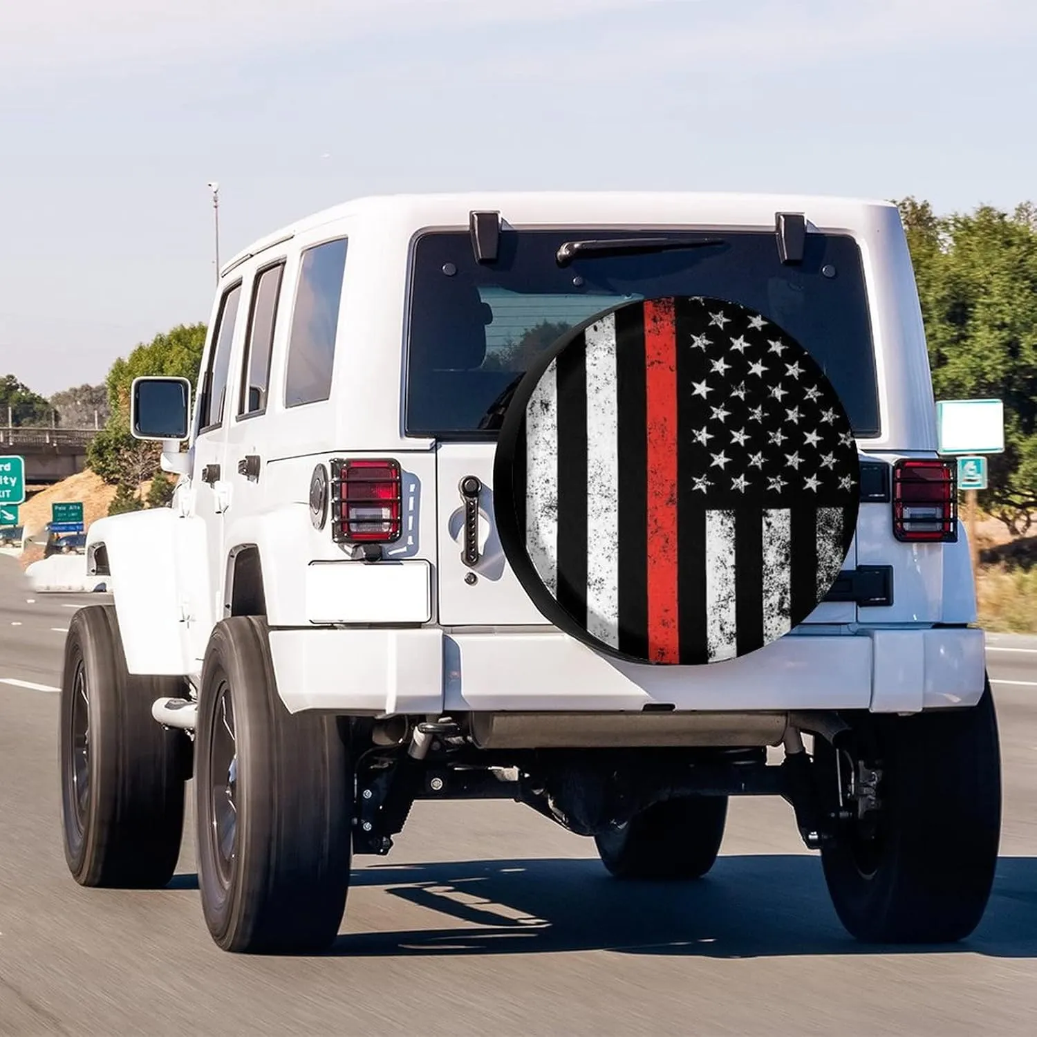 Foruidea USA Patriotic Firefighter Thin Red Line Flag Spare Tire Cover Wheel Tire Cover Fit Trailer, RV, SUV and Many Vehicle 13inch