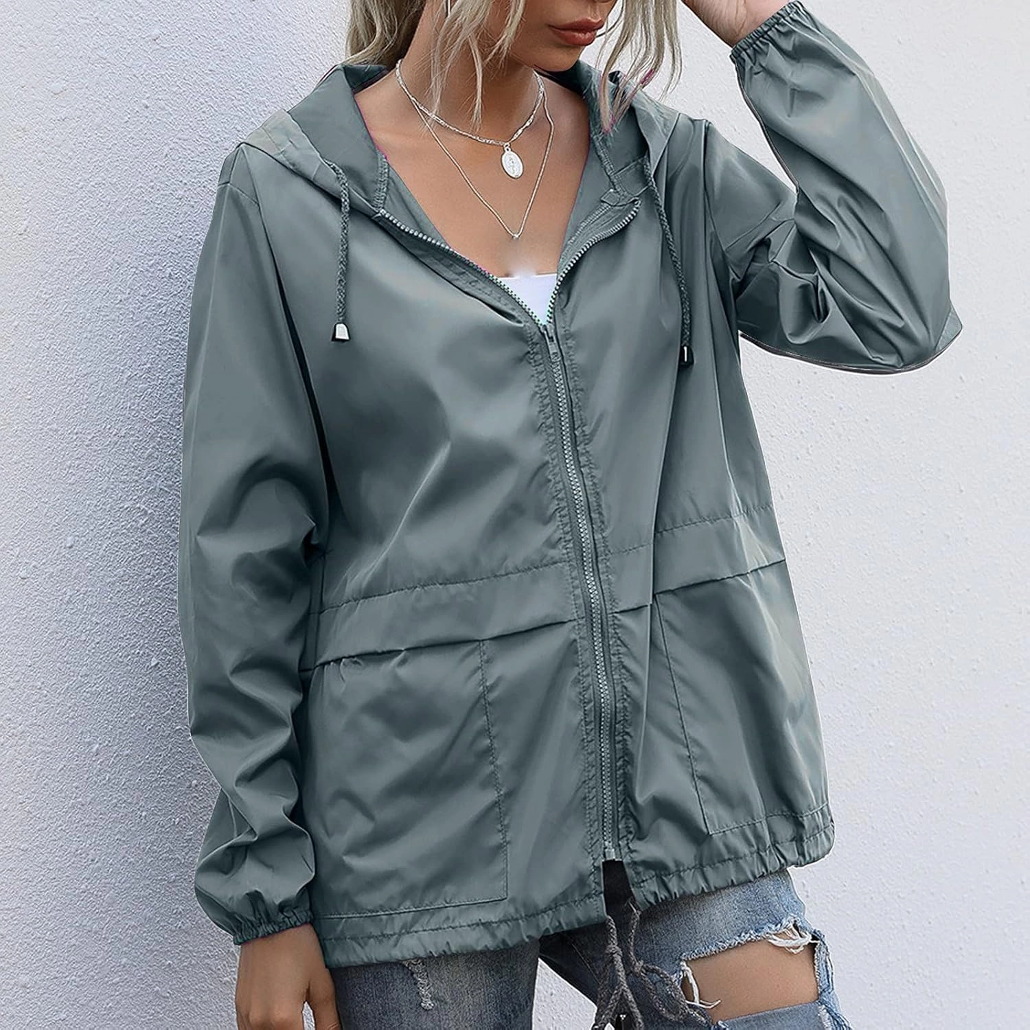 FRMUIC Rain Jackets for Women Waterproof Lightweight Hooded Rain Coats for Hiking Travel Outdoor Windbreaker Travel Jacket