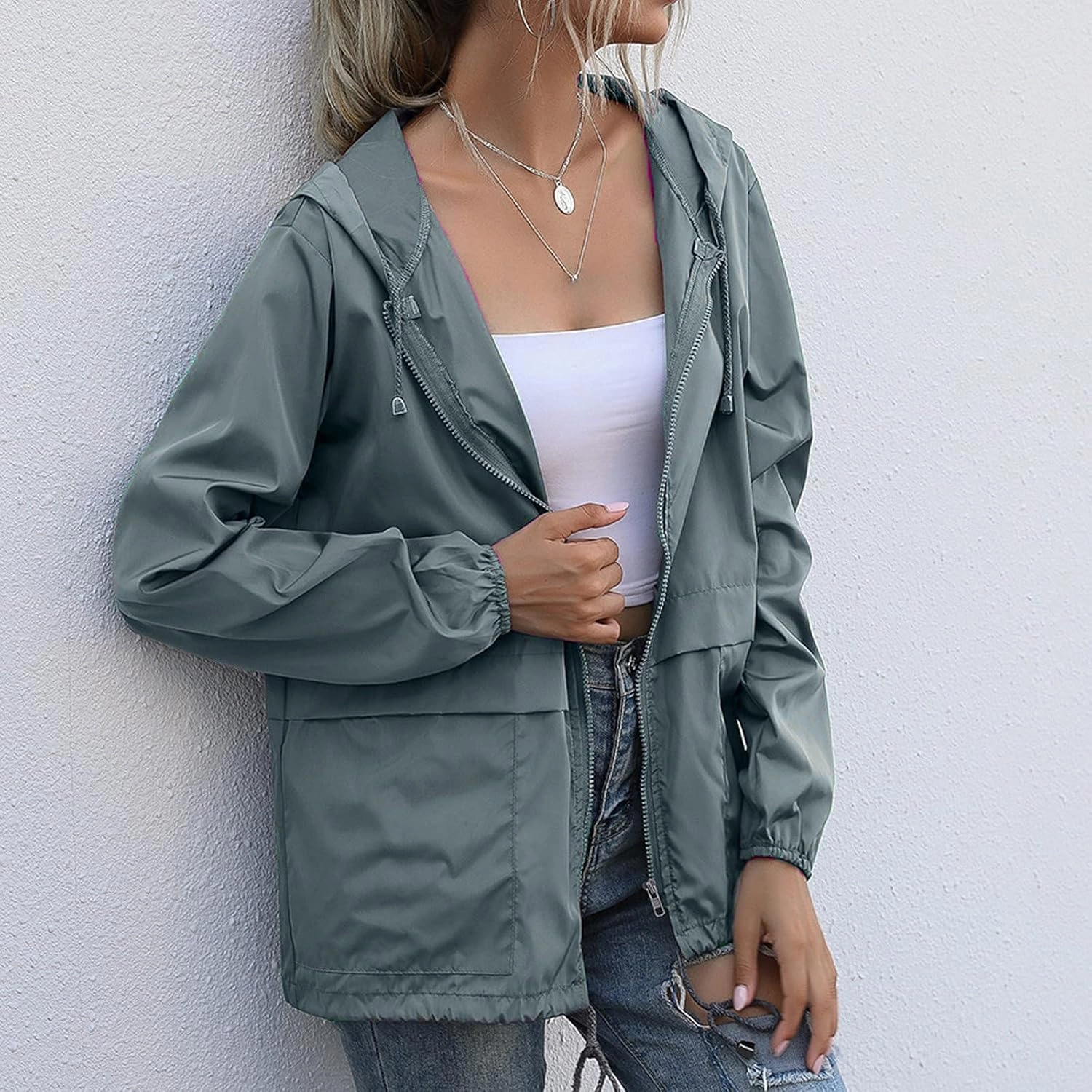 FRMUIC Rain Jackets for Women Waterproof Lightweight Hooded Rain Coats for Hiking Travel Outdoor Windbreaker Travel Jacket