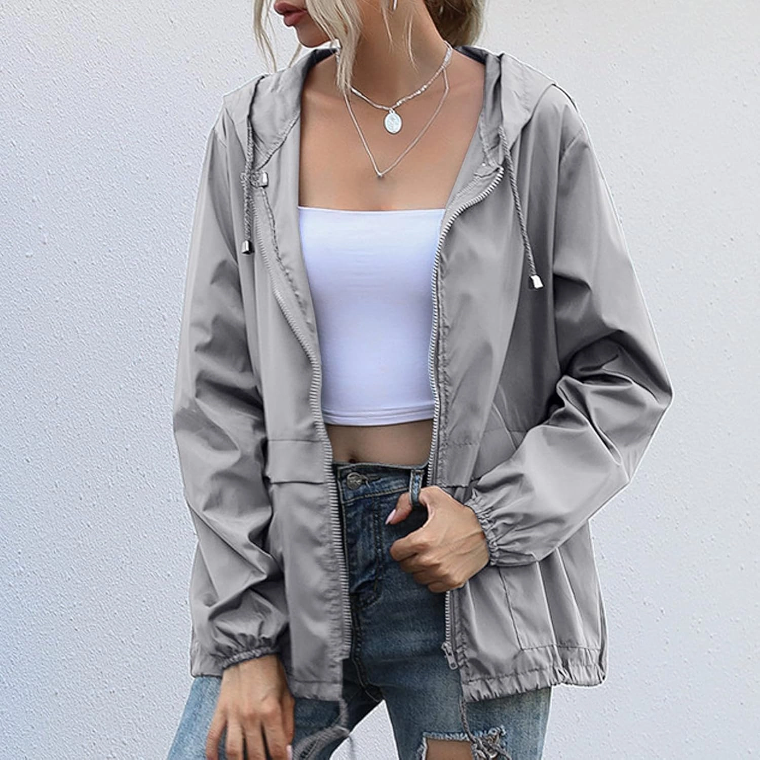 FRMUIC Rain Jackets for Women Waterproof Lightweight Hooded Rain Coats for Hiking Travel Outdoor Windbreaker Travel Jacket