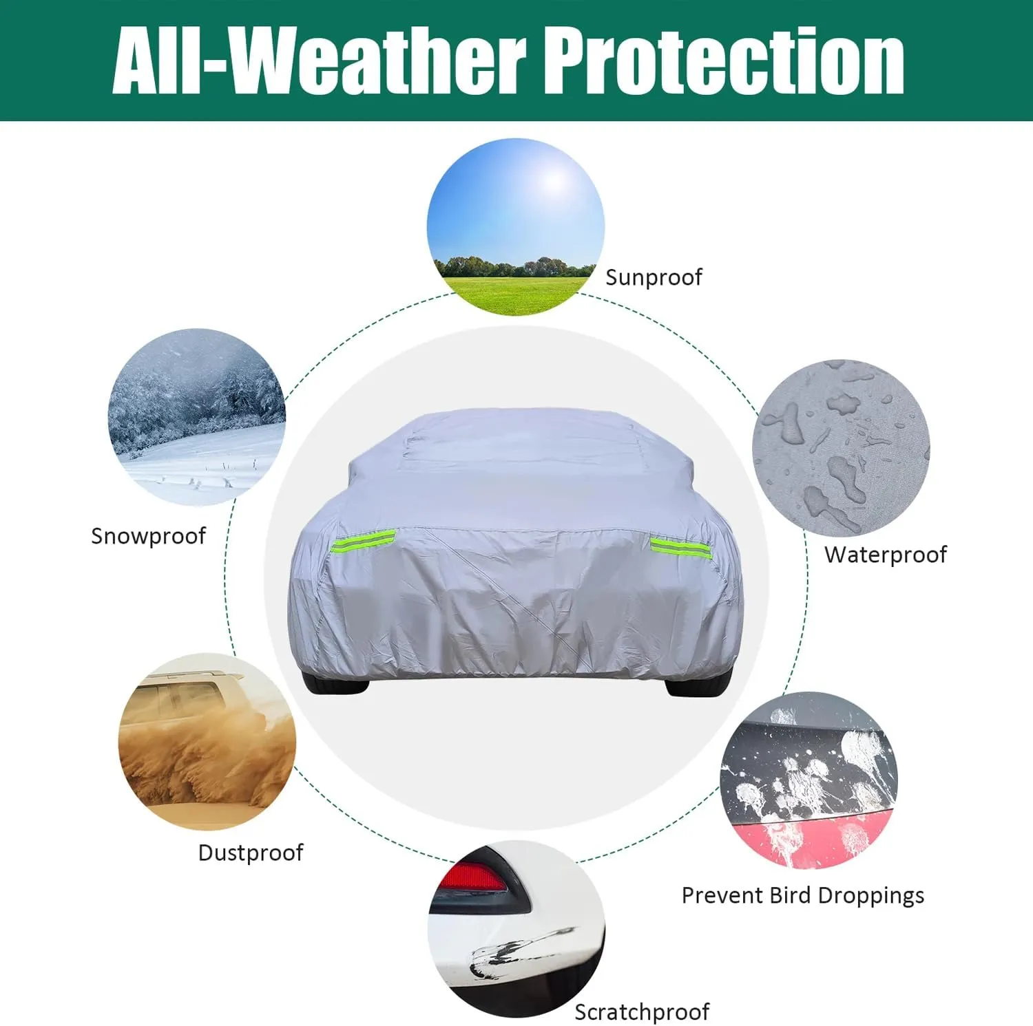 Full Car Cover for Ford Focus, 3-Layer Protection, Customized All Weather Protection, with Storage Pocket, Model Specific Design 300D Oxford Cloth   Reflective Tape (for Ford Focus 2012-2018)