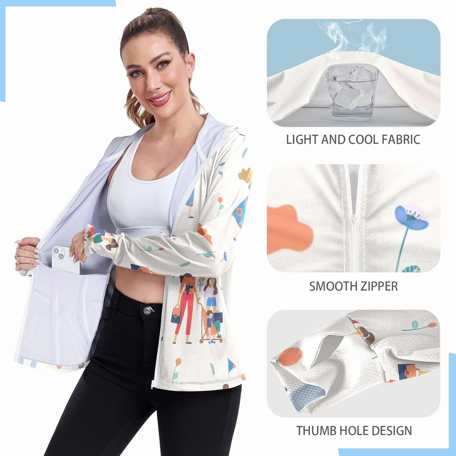 GAIGEO Tropical Colorful Palm Leaves Women Jacket UPF 50  Sunscreen Clothing for Women Uv, Cooling and Lightweight, S
