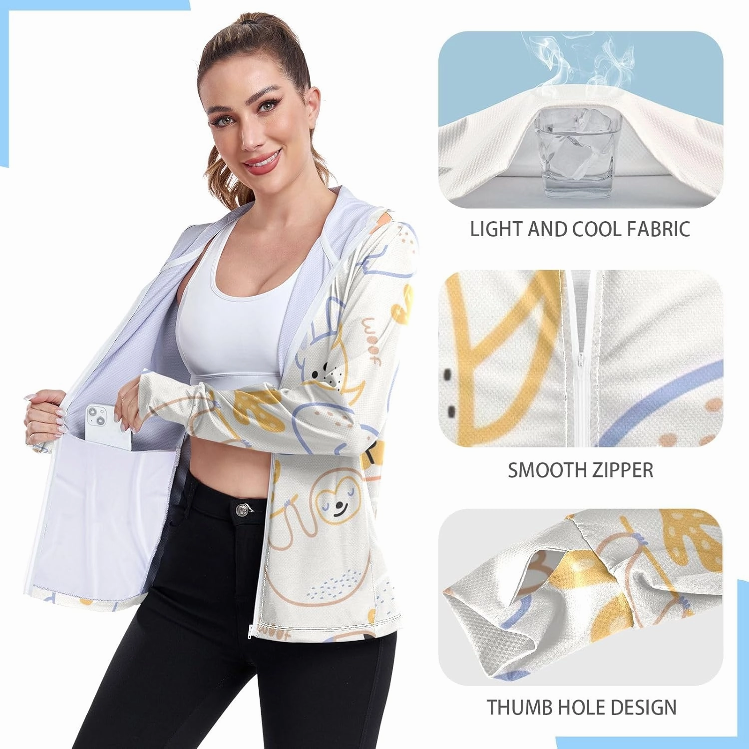 GAIGEO Tropical Palm Leaves Floral Blue Women Jacket UPF 50  Lightweight Summer Jackets for Women, Breathable Fabric, S