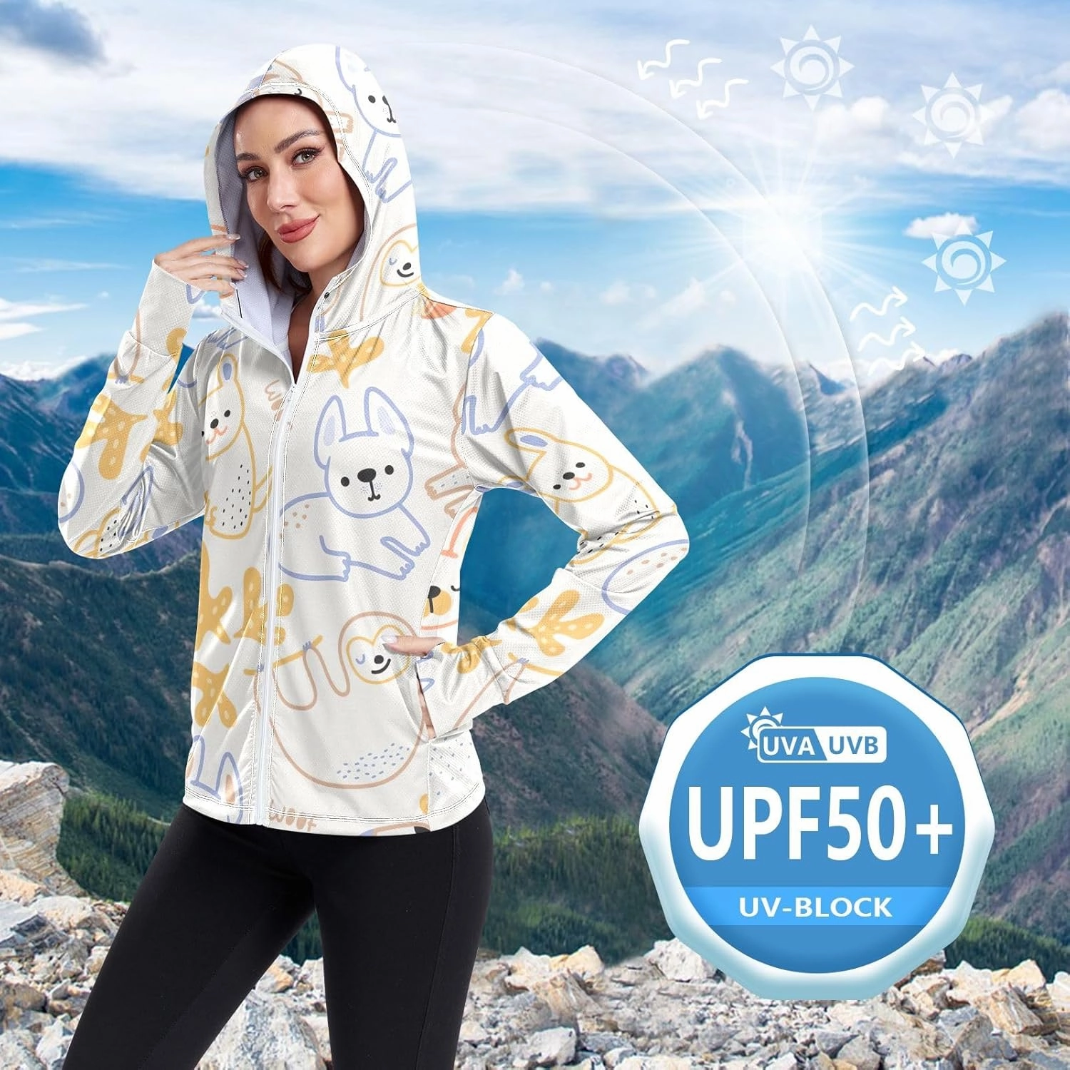 GAIGEO Tropical Palm Leaves Floral Blue Women Jacket UPF 50  Lightweight Summer Jackets for Women, Breathable Fabric, S