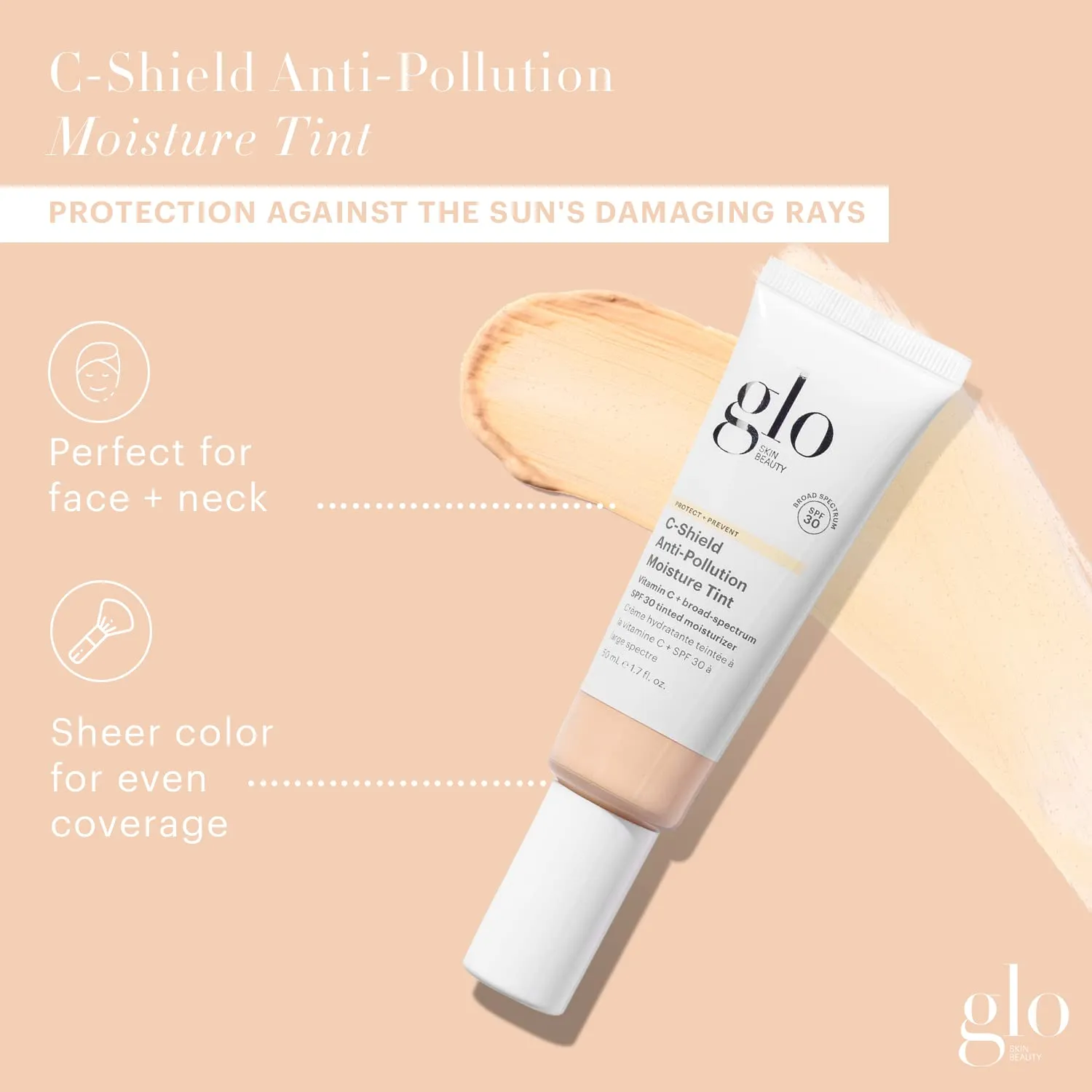 Glo Skin Beauty C-Shield Anti-Pollution Moisture Tint - Tinted Moisturizer With SPF 30 for Face, Broad Spectrum Protection & Vitamin C, 1.7 Oz (1N-Fair)