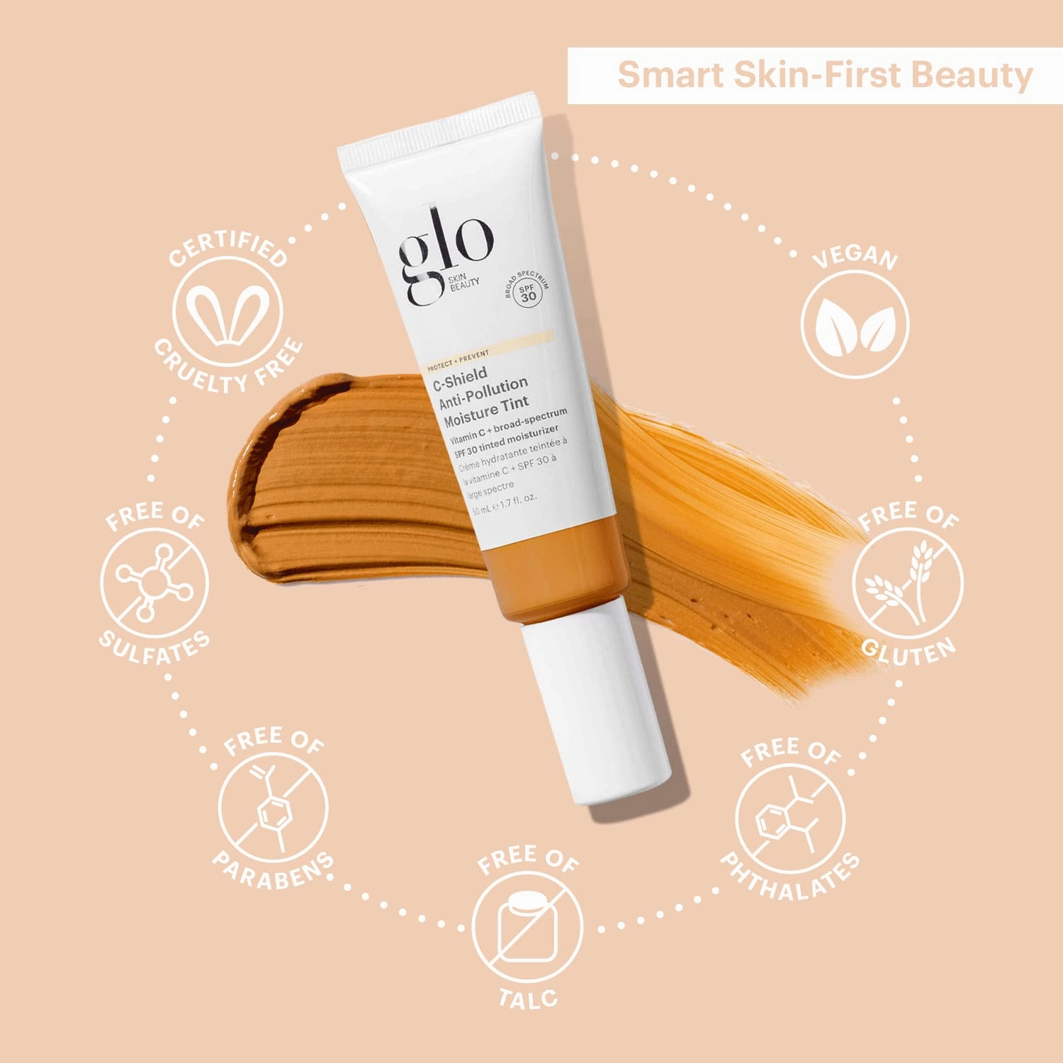 Glo Skin Beauty C-Shield Anti-Pollution Moisture Tint - Tinted Moisturizer With SPF 30 for Face, Broad Spectrum Protection & Vitamin C, 1.7 Oz (7W-Dark)