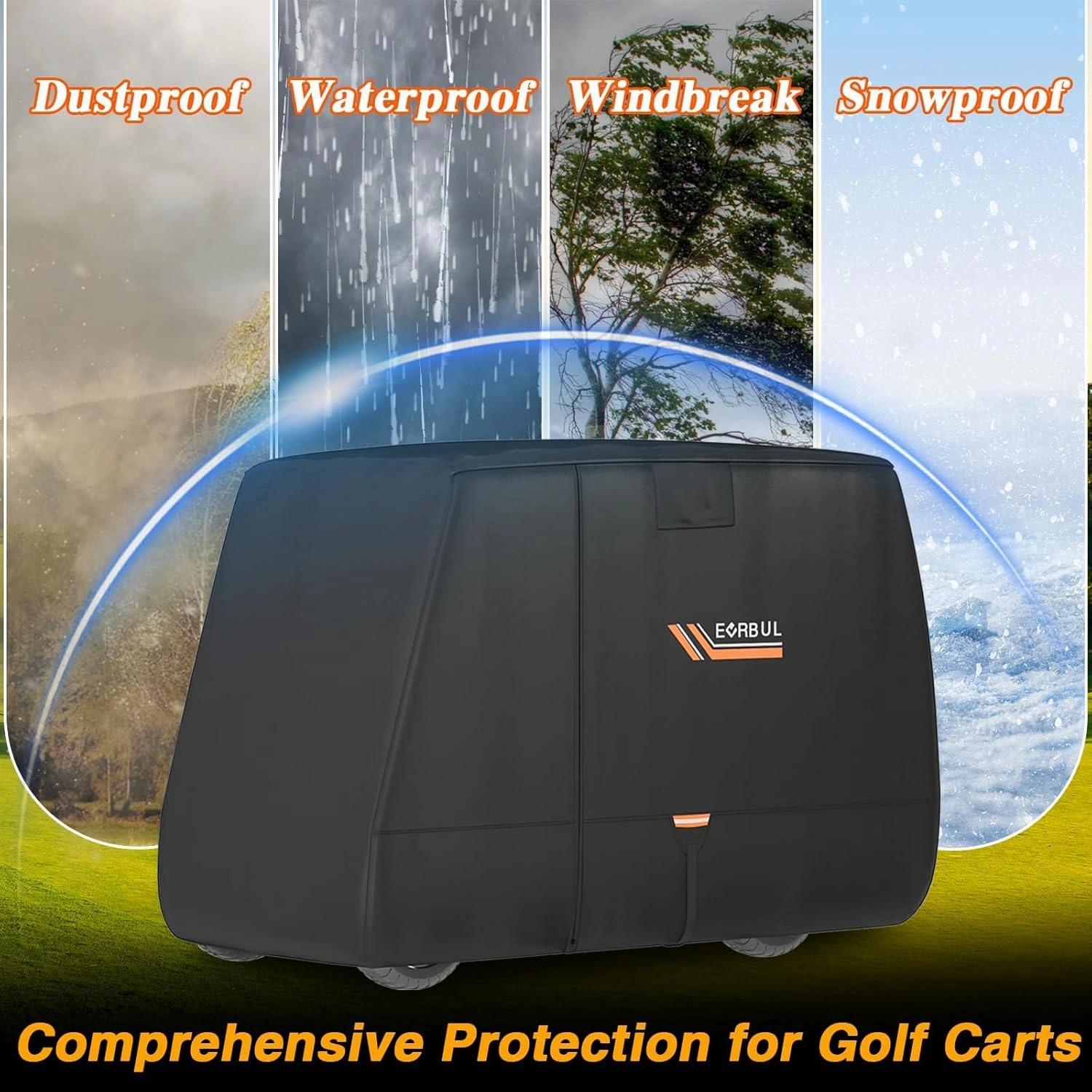 Golf Cart Cover Heavy Duty 420D Waterproof Golf Cart Covers with Three Zipper Doors Compatible with EZGO, Club Car, Yamaha 2/4/6 Passenger Golf Carts, Windproof Sunproof Golf Cart Cover