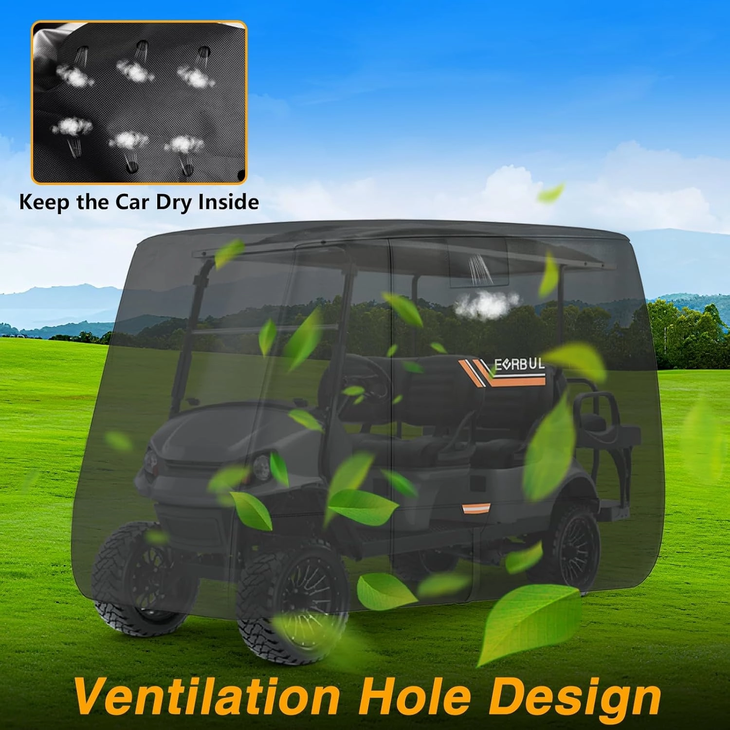Golf Cart Cover Heavy Duty 420D Waterproof Golf Cart Covers with Three Zipper Doors Compatible with EZGO, Club Car, Yamaha 2/4/6 Passenger Golf Carts, Windproof Sunproof Golf Cart Cover