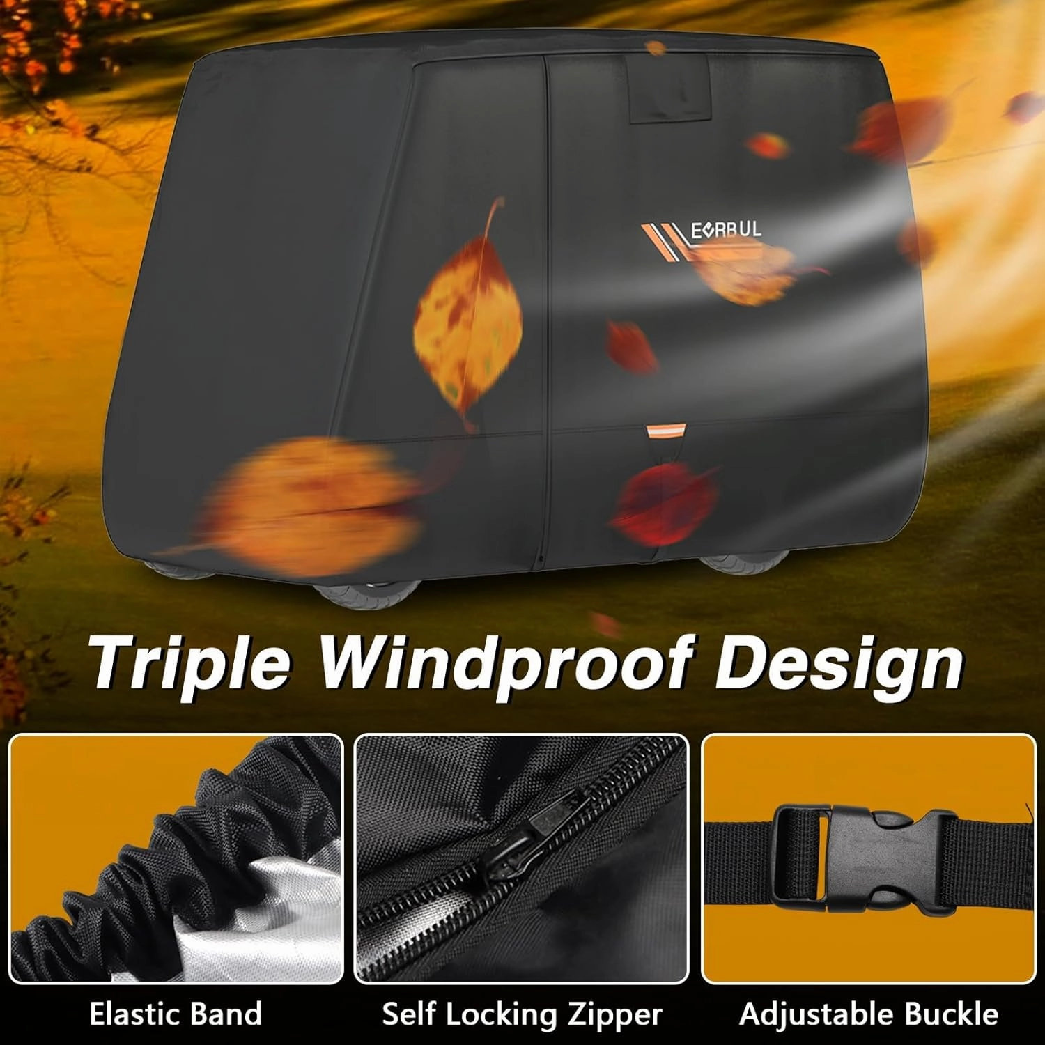 Golf Cart Cover Heavy Duty 420D Waterproof Golf Cart Covers with Three Zipper Doors Compatible with EZGO, Club Car, Yamaha 2/4/6 Passenger Golf Carts, Windproof Sunproof Golf Cart Cover