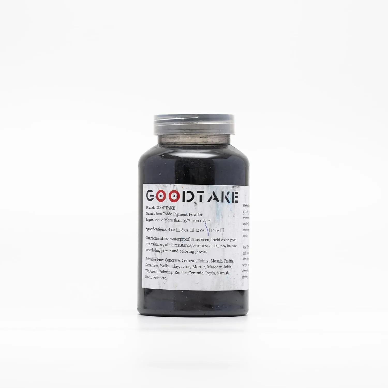 GOODTAKE Concrete Pigment - Black Iron Oxide Powder, Cement Dye Color for Pastel Tile Paint, Mortar, Grout (Black, 2 Pounds)