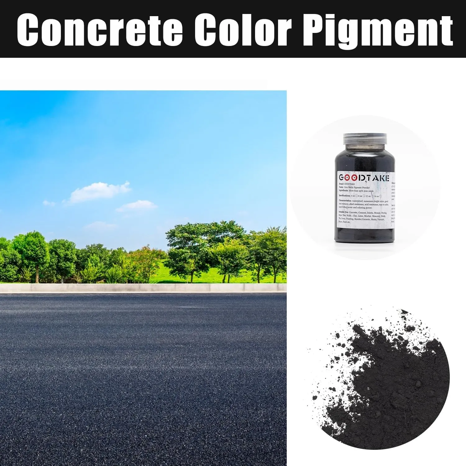 GOODTAKE Concrete Pigment - Black Iron Oxide Powder, Cement Dye Color for Pastel Tile Paint, Mortar, Grout (Black, 2 Pounds)