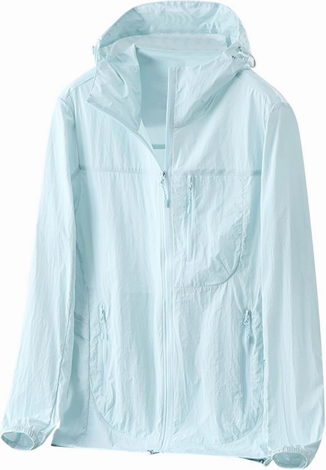 Gorgeous Unisex Solid Color UV Sunscreen Clothing Coat Lightweight Seaside Wear Hooded Zipper Long Sleeved Jacket