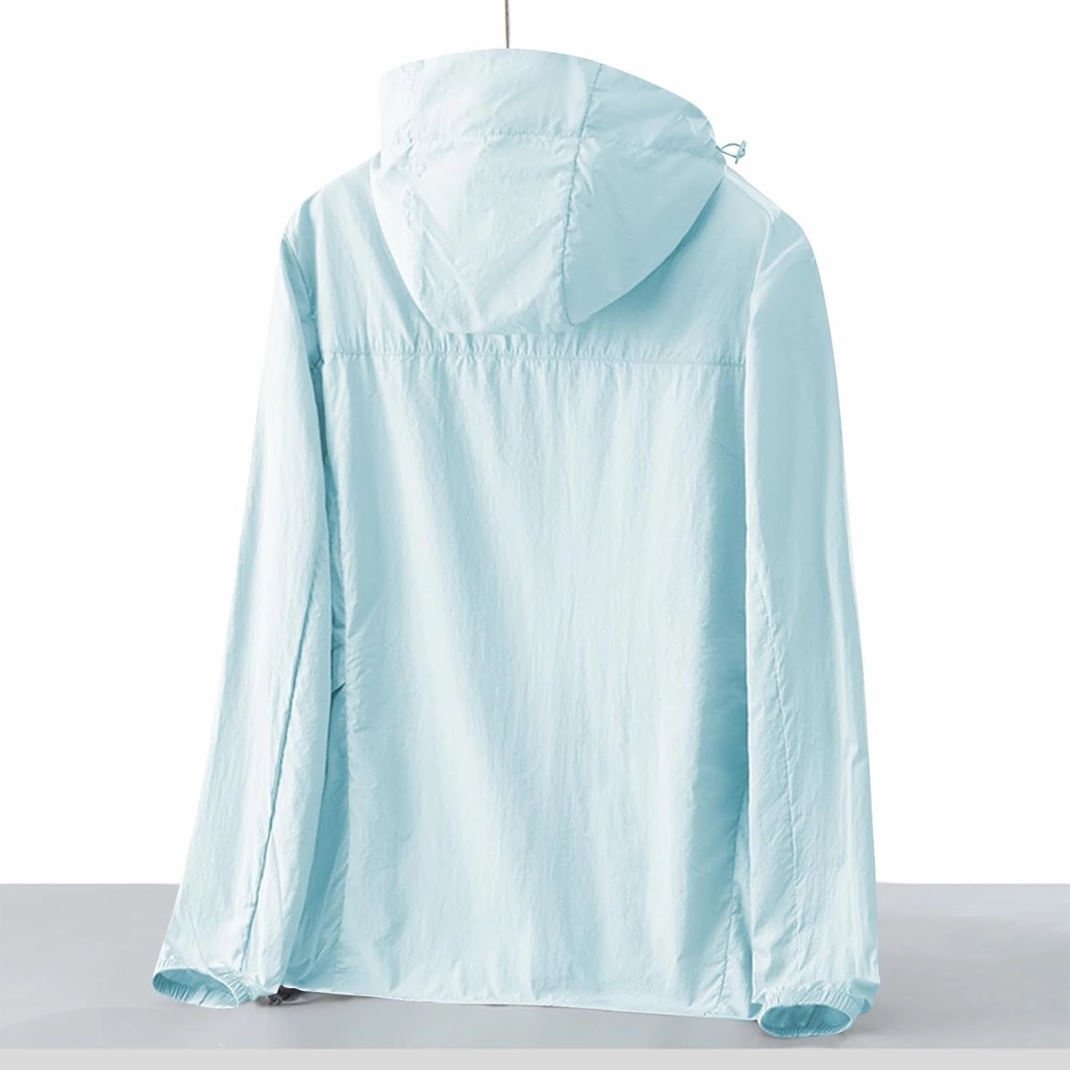 Gorgeous Unisex Solid Color UV Sunscreen Clothing Coat Lightweight Seaside Wear Hooded Zipper Long Sleeved Jacket