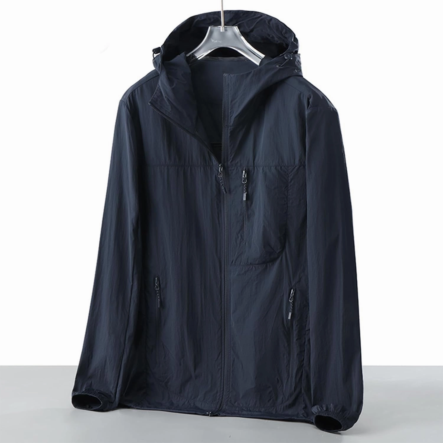 Gorgeous Unisex Solid Color UV Sunscreen Clothing Coat Lightweight Seaside Wear Hooded Zipper Long Sleeved Jacket