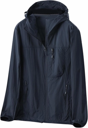 Gorgeous Unisex Solid Color UV Sunscreen Clothing Coat Lightweight Seaside Wear Hooded Zipper Long Sleeved Jacket