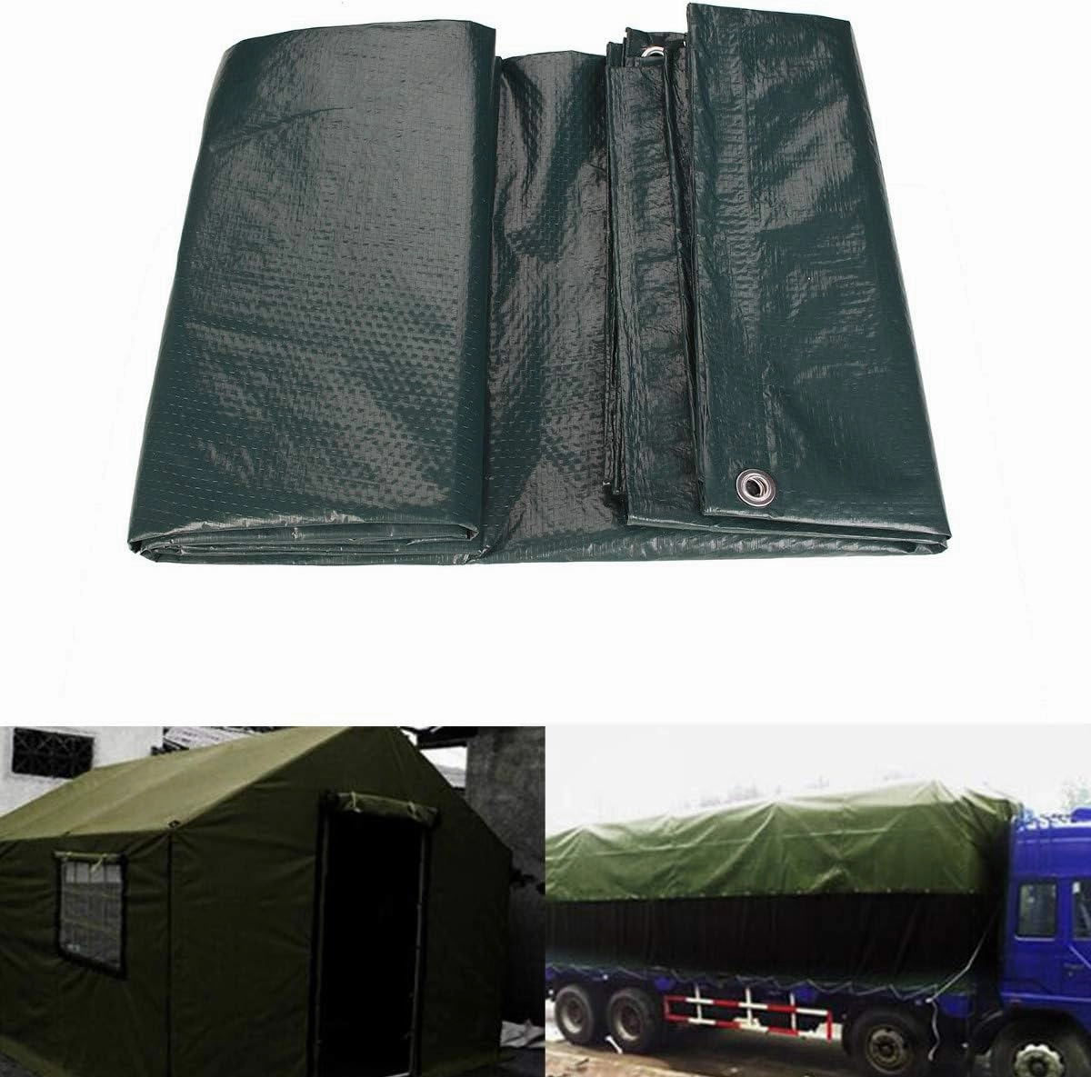 Green Waterproof Tarpaulin for Car Cover Camping Tarp Sunproof Dustproof Tent 80gsm with Eyelets