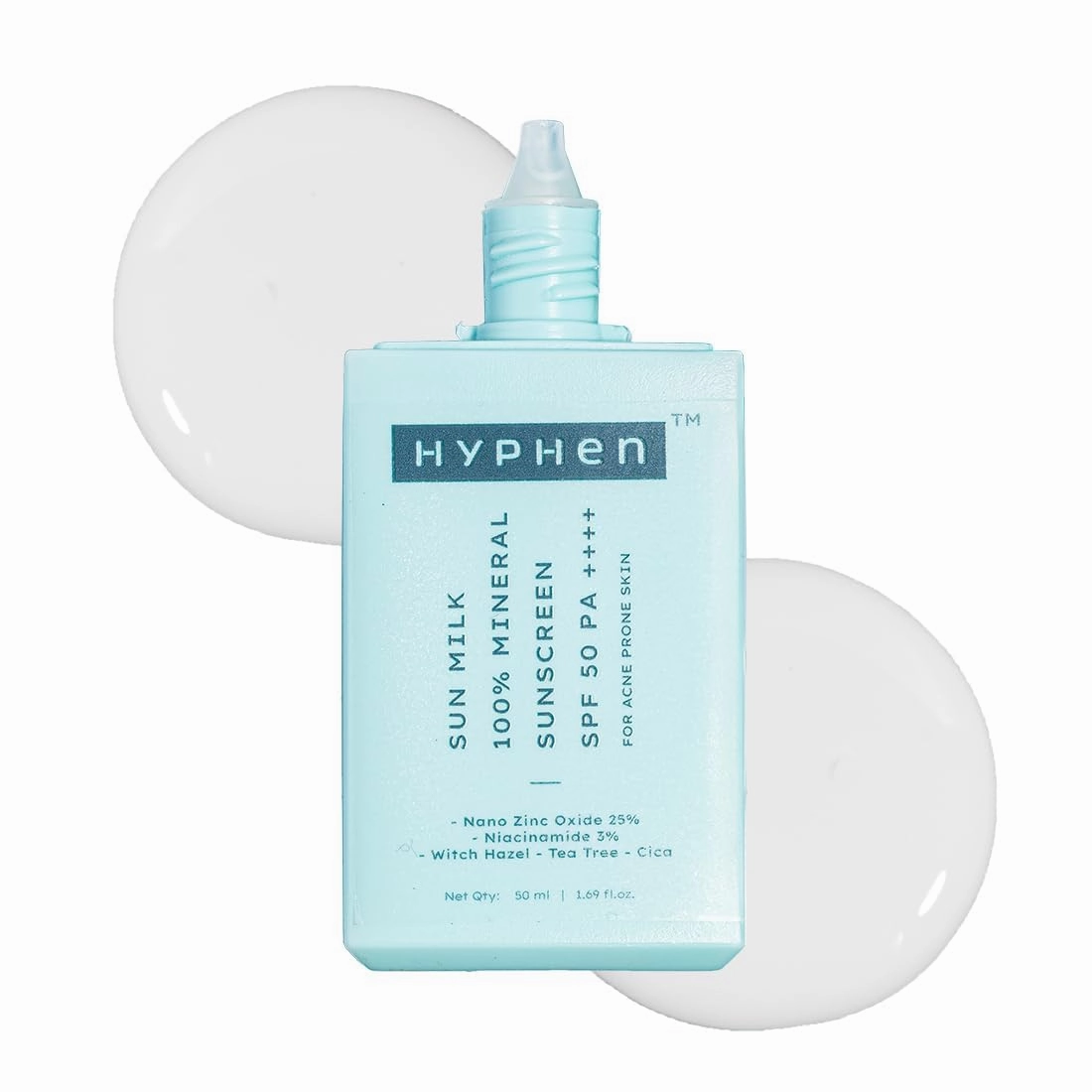 H.yphen Sun Milk 100% Mineral Sunscreen Spf 50 Pa     Uv  Bluelight Protection, 25% Nano Zinc Oxide | Sensitive, Acne Prone & Oily Skin, Water Resistant Sun Protect | For Women And Men - 50 Ml