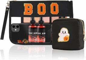 Halloween 2 Pcs spooky Cosmetic bag Snack Bag ，Clear Zipper Letter Travel Toiletry Bag Storage Bag coin purse for Girls，halloween pouch Makeup Bag Purse Waterproof Travel Bag Themed Gifts for Women