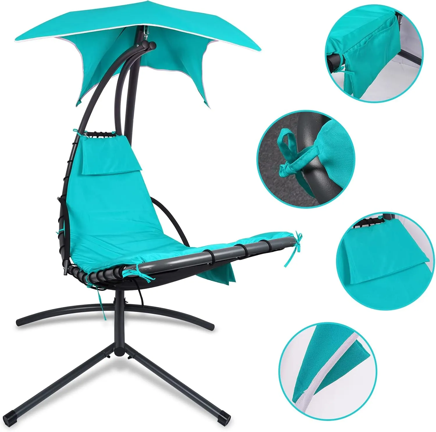 Hammock Umbrella-Lounge Chair Swing Cushion Cover Outside, Machine Washable -Waterproof-Breathable Hanging Chaise Lounge Outdoor Cushions Covers and Umbrella (Cushion Not Included), Khaki