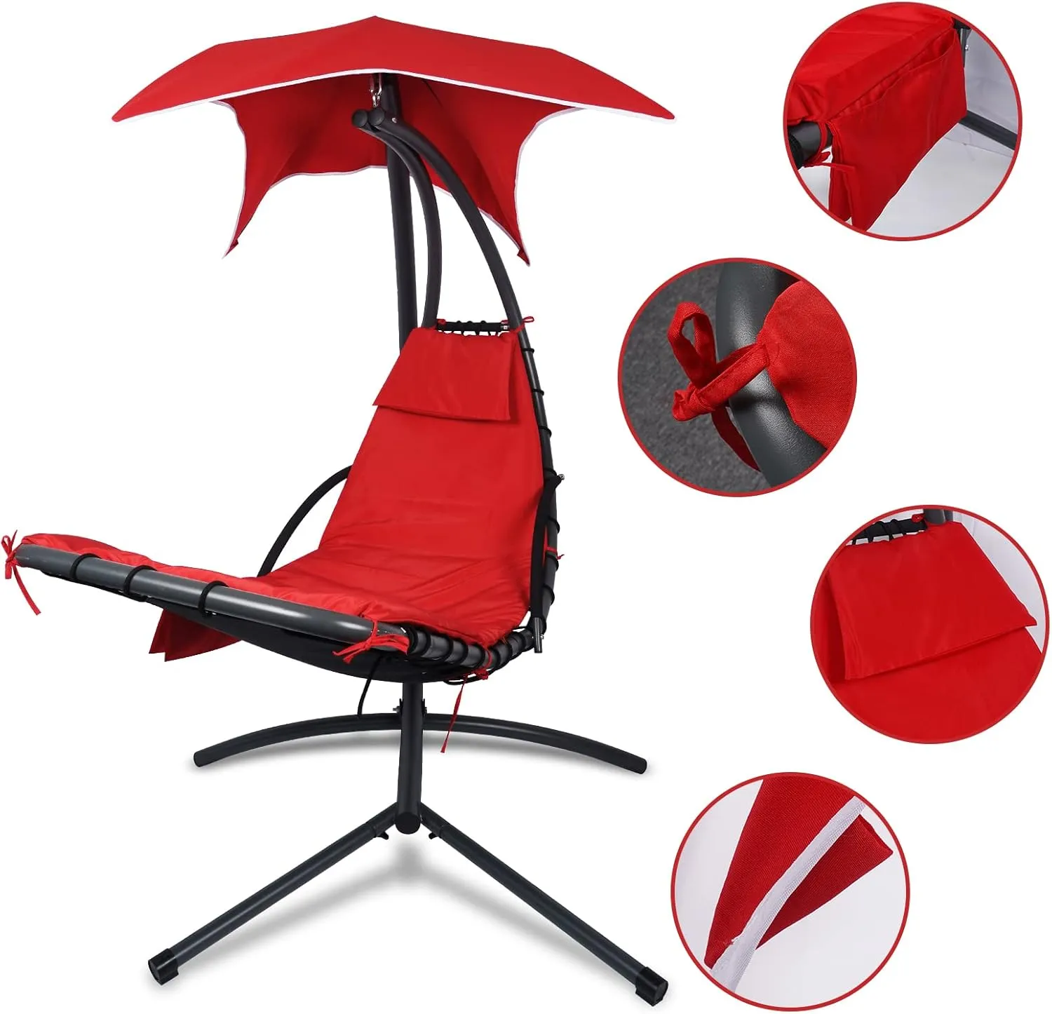Hammock Umbrella-Lounge Chair Swing Cushion Cover Outside, Machine Washable -Waterproof-Breathable Hanging Chaise Lounge Outdoor Cushions Covers and Umbrella (Cushion Not Included), Red