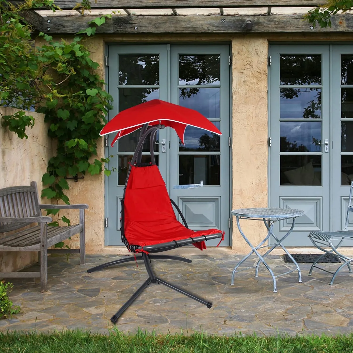 Hammock Umbrella-Lounge Chair Swing Cushion Cover Outside, Machine Washable -Waterproof-Breathable Hanging Chaise Lounge Outdoor Cushions Covers and Umbrella (Cushion Not Included), Red