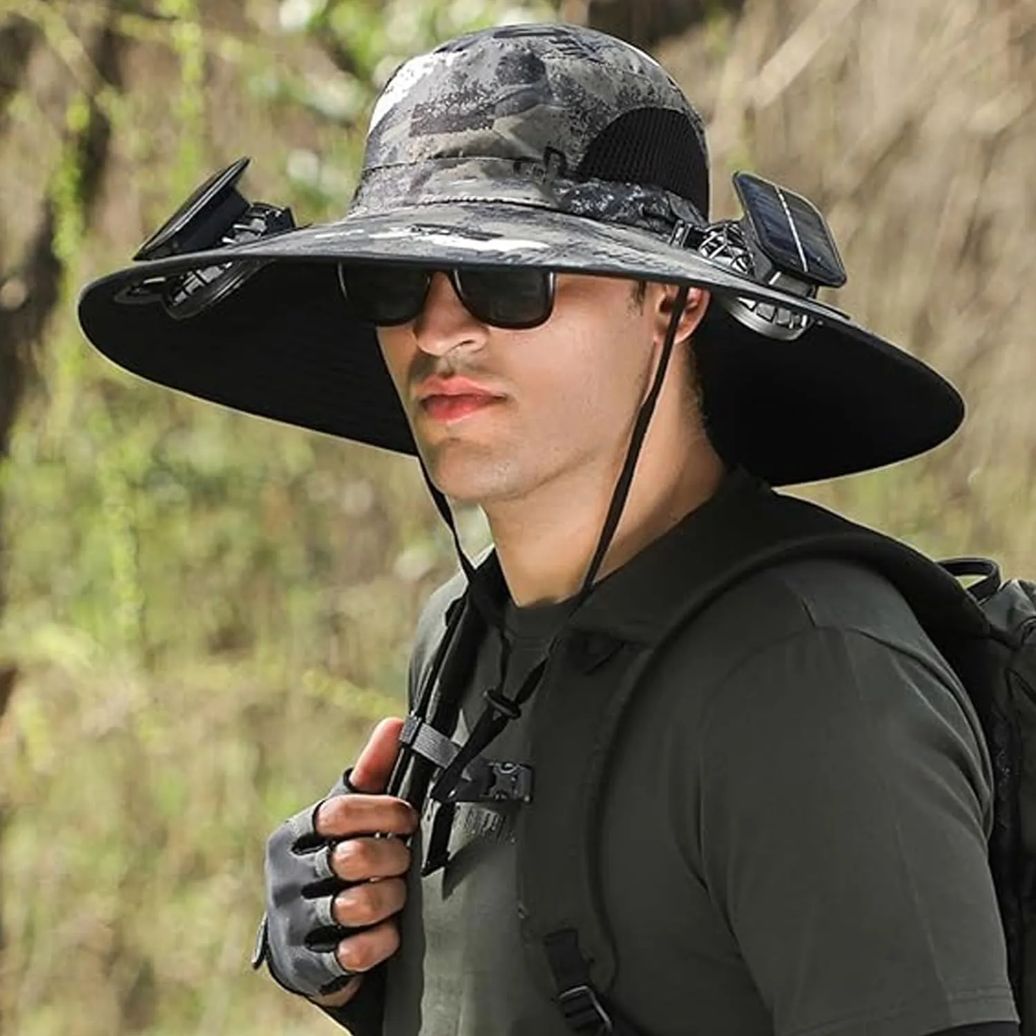 Hat with Fans Solar Power, Solar Powered Fan Hat for Men, Wide Brim Solar Fan Fishing Hat-Solar & USB Charging