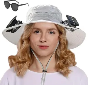 Hat with Fans Solar Power, Solar Powered Fan Hat for Men, Wide Brim Solar Fan Fishing Hat-Solar & USB Charging