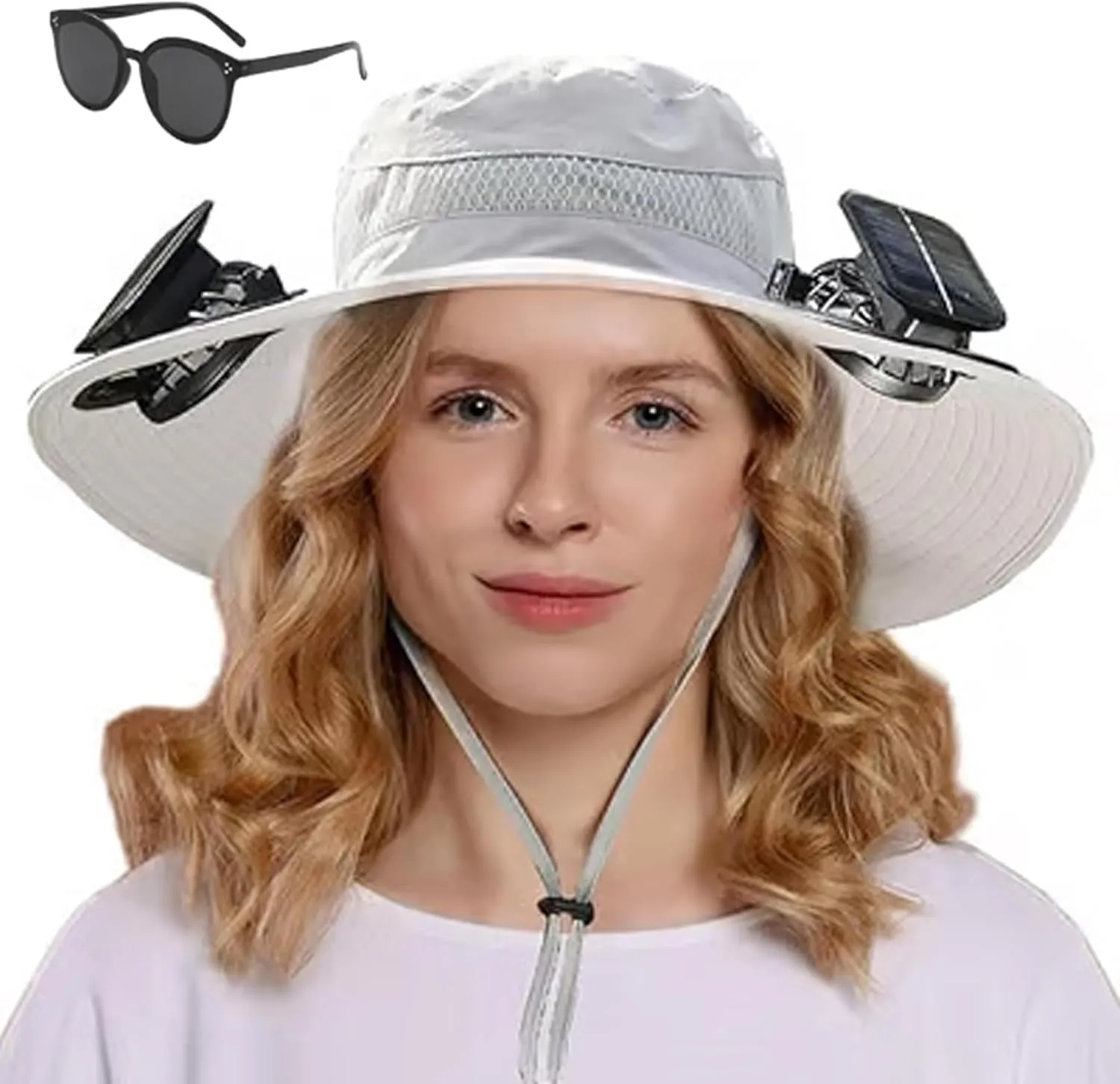 Hat with Fans Solar Power, Solar Powered Fan Hat for Men, Wide Brim Solar Fan Fishing Hat-Solar & USB Charging